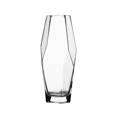 Unique Round Geometric Clear Glass Vase 6.5