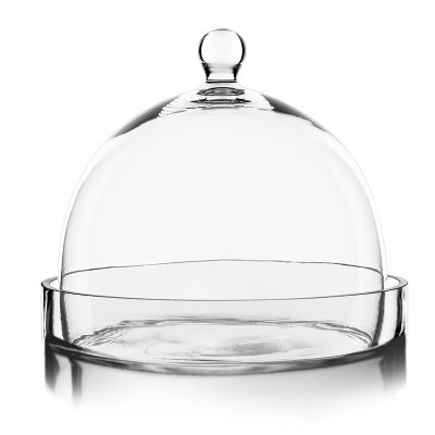 Mouth Blown Clear Circular Glass Display Cloche Dome with Wooden Base 34x16.6 cm 