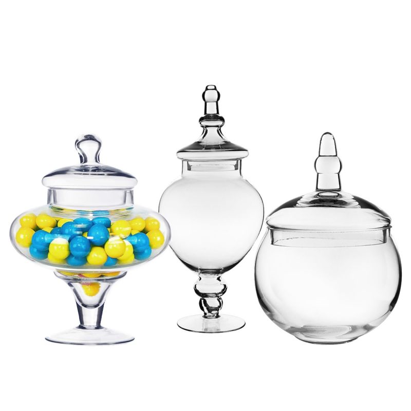 High Quality Clear Glass Apothecary Jars Wedding Candy Buffet Containers Set 3 