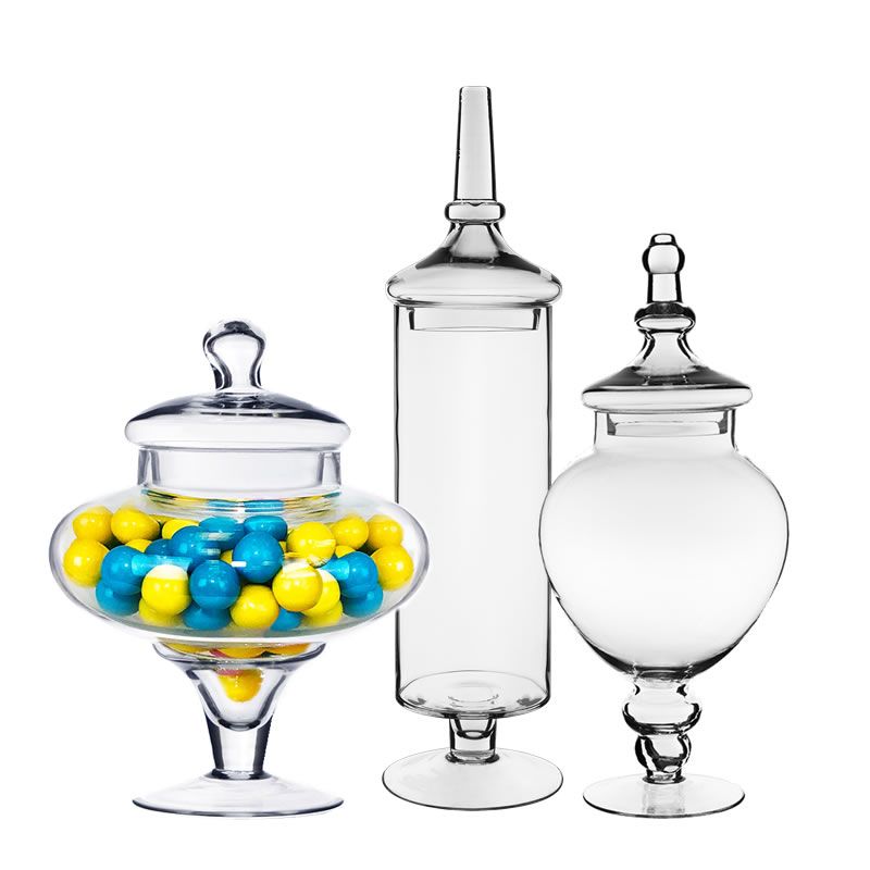 Details about   Glassware Clear Glass Apothecary Jars Set of 3 Wedding Candy Buffet Container 