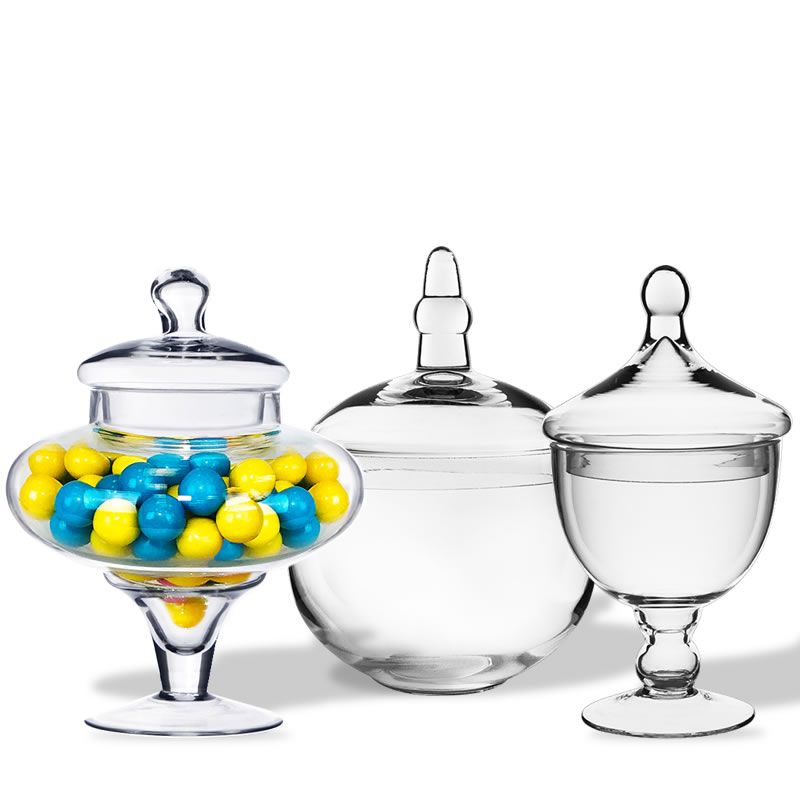 Candy Buffet Wedding Centerpiece Set of 4 Clear Glass Lid Apothecary Jars 