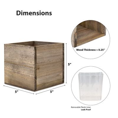 Wood Cube Planter Box H-5" With Plastic Liner, Multiple Packing