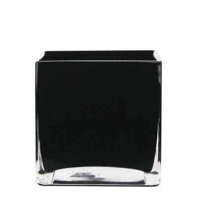 Black Glass Cube Vase. H-6" Open-6" 