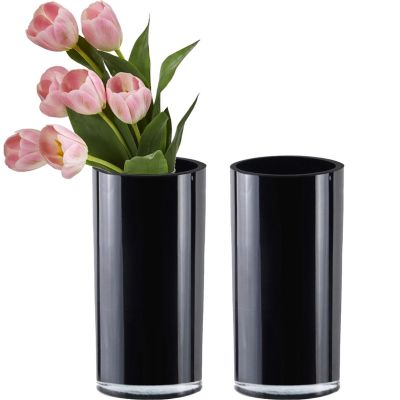Black Glass Cylinder Vase (H:9" D:4")