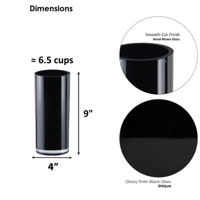 Black Glass Cylinder Vase (H:9" D:4")