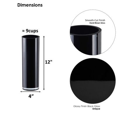 Black Glass Cylinder Vase (H:12" D:4")