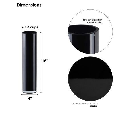 Black Glass Cylinder Vase (H:16" D:4")