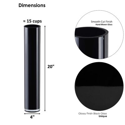 20" Decorative Black Glass Cylinder Vase