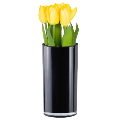 Black Glass Cylinder Vases D-6" with Multiple Heights, Centerpieces Floor Wedding Decorative Table Tall