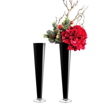 24" Black Glass Trumpet Wedding Centerpiece Vase
