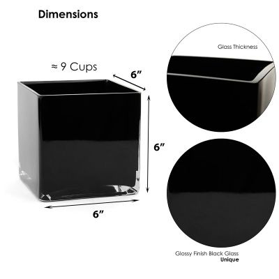 Black Glass Cube Vase. H-6" Open-6" 