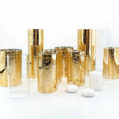 10" x 4" Gold Flecked Mercury Glass Chimney Shade Hurricane Candle Holder