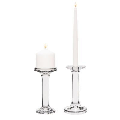 7.25" Modern Style Glass Pillar & Taper Candlesticks
