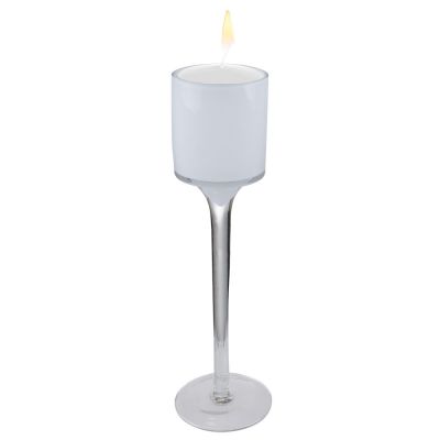 9" Long Stemmed White Glass Candle Holder