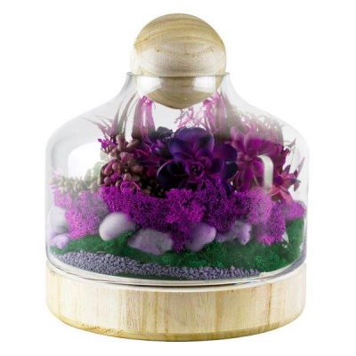 11.5" Danish Terrarium Glass Dome Cloche with Ball Stopper and Wood Base