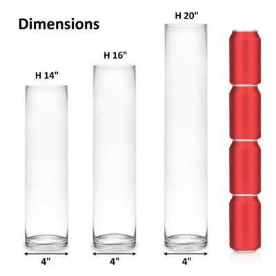 Glass Cylinder Vase H-20", 16", 14", D-4"  Centerpieces  Hurricane Candle  Holder Pillar Floating Wedding Decorative Table Tall  Clear  Flower Set