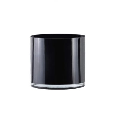 Black Glass Cylinder Vase (H:6" D:7")