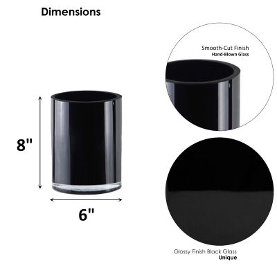Black Glass Cylinder Vase (H:8" D:6")