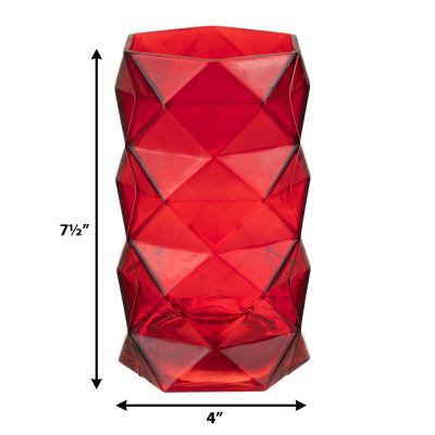 7.5" Geometric Red Glass Vases Candle Holder