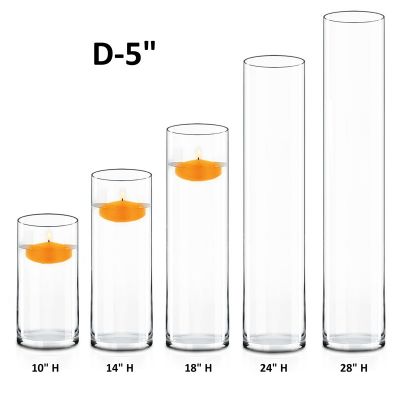 Glass Cylinder Vases D-5" with Multiple Heights, Centerpieces floating Candle Holder Floor Wedding Decorative Table Tall 