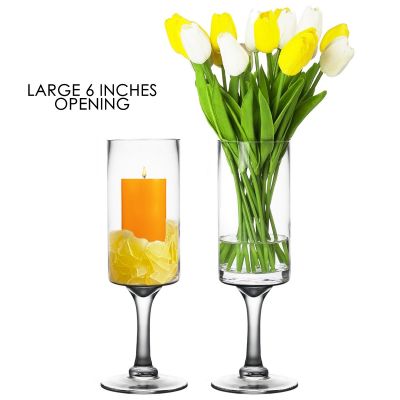 Glass Pedestal Candle Holder. H-16", Opening-6", Pack of 2