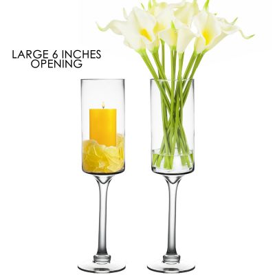 Glass Pedestal Candle Holder. H-20", Opening-6", Pack of 2