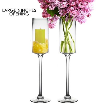Glass Pedestal Candle Holder. H-24", Opening-6", Pack of 2