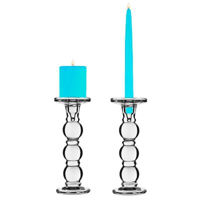 9.25" Bubble Stem Glass Taper & Pillar Candlestick Candle Holders