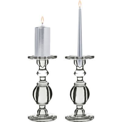 9.5" Baluster Stem Glass Taper & Pillar Candlestick Candle Holders