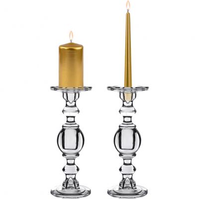 11.5" Baluster Stem Glass Taper & Pillar Candlestick Candle Holders