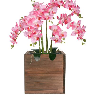 8" Garden Wood Cube Box Planter with Zinc Metal Liner Vase