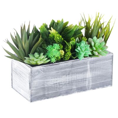 White Wood Rectangle Planter Box With Plastic Liner (H:4" Open:10"x5")