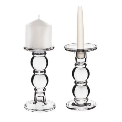 7.25" Glass Taper & Pillar Candlestick Bubble Stem Candle Holder