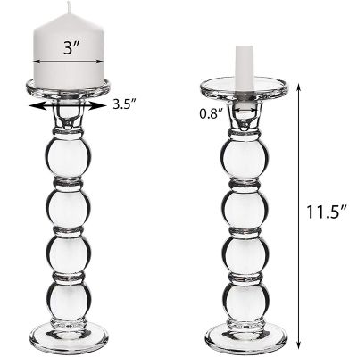 11.25" Bubble Stem Glass Taper & Pillar Candlestick Set