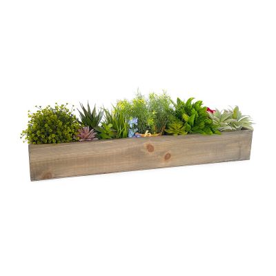 Natural Brown Wood Rectangle Planter Box With Plastic Liner (H:4" Open:28"x5") - Free Shipping