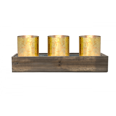 1 Set Wood Rectangle Planter Box With Metal Zinc Liner H:3" Open:18"x6" with 4" x 6" Gold Chimney Tubes (Pack of 4 pcs)