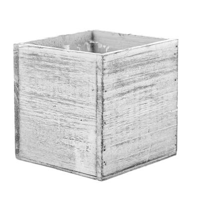 White Wood Cube Planter Box H-5" With Plastic Liner, Multiple Packing