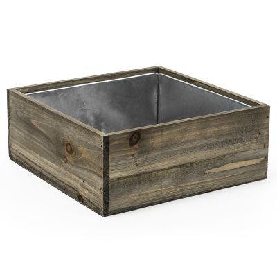 Natural Brown Wood Square Planter Box With Metal Zinc Liner - Multiple Sizes
