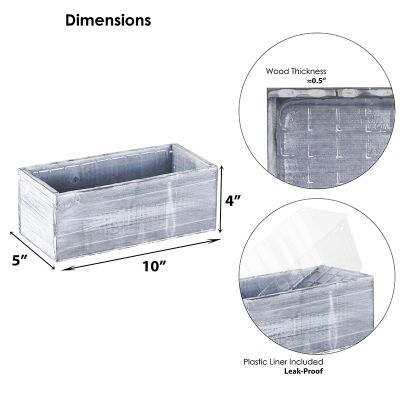 White Wood Rectangle Planter Box With Plastic Liner (H:4" Open:10"x5")