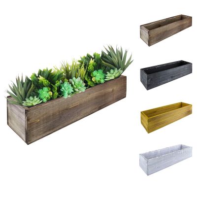 Wood Rectangle Planter H:4" Open:17"x5" Box With Plastic Liner (Multiple Packing)