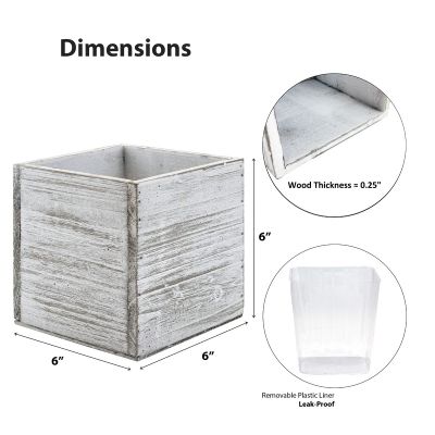 White Wood Cube Planter Box H-6" With Plastic Liner, Multiple Packing (Free Shipping)