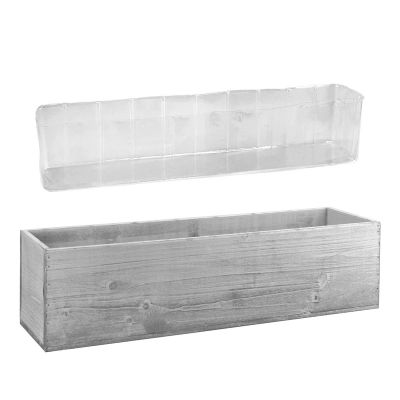 White Wood Rectangle Planter Box With Plastic Liner (H:6" Open:23"x6") - Free Shipping
