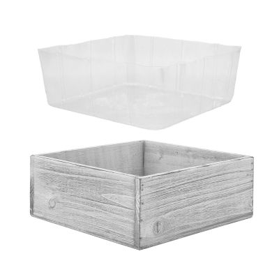 White Wood Square Planter Box With Plastic Liner (H:4" Open:10"x10") - Multiple Packing (Free Shipping)