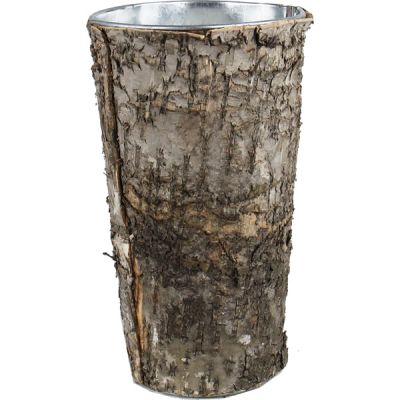 H-9", W-5" Natural Birch Wood Wrapped Zinc Cylinder Vases