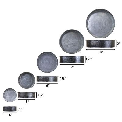 Set of 5 Rustic Industrial Iron Grey Zinc Metal Cylinder Planter Trays